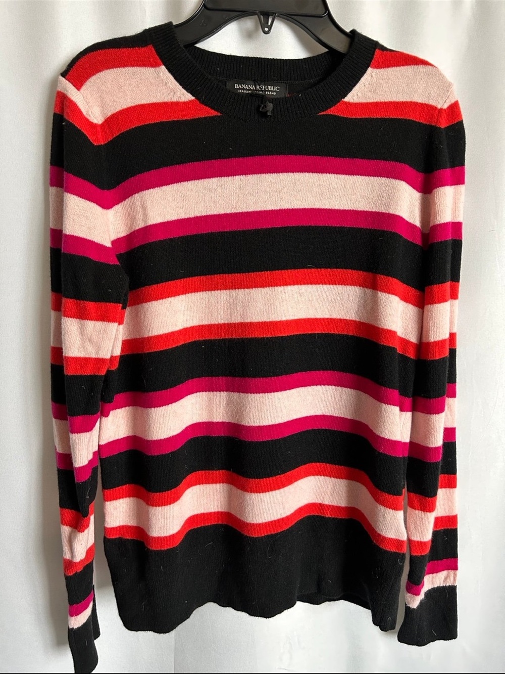 Banana Republic Black, Pink & Red Striped Merino Wool Sweater NWOT